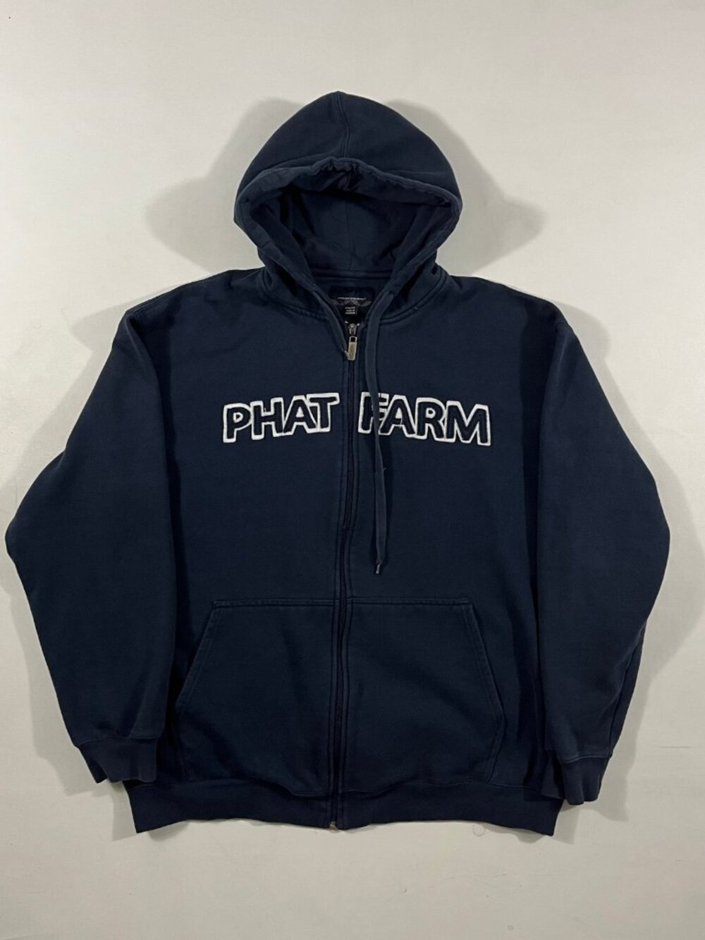 Vintage Y2K Phat Farm Navy Spellout Embroidered Full Zip Hoodie 2XL